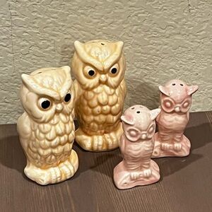 TWO SETS Ceramic Owl Salt & pepper Shakers Japan Vintage